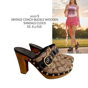 2000's VINTAGE COACH SIGNATURE C STUDDED WOODEN MULE CLOG 8.5 EUC